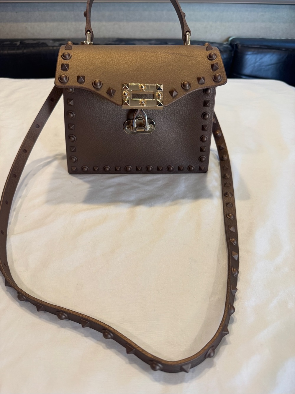 Brown Studded Top-Handle Women’s Bag